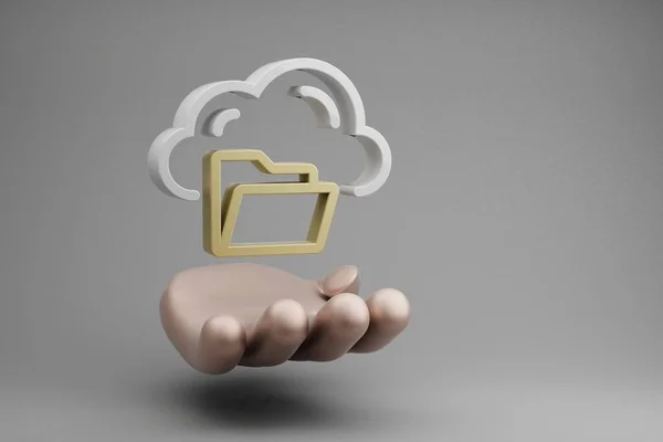 Beautiful Abstract Illustrations Golden Hand Holding Cloud Server Storage Symbol — Stock Photo, Image