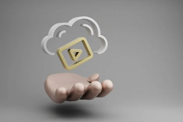 Mooie Abstracte Illustraties Golden Hand Holding Cloud Video Server Afspelen — Stockfoto