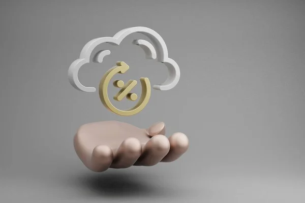 Чудові Абстрактні Ілюстрації Golden Hand Holding Cloud Server Uptime Символ Ліцензійні Стокові Фото
