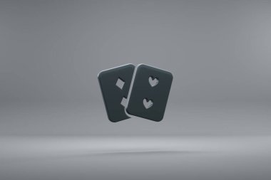 Gri arkaplandaki güzel resimli Kart Çifti koyu simge simgeleri. 3D tasvir. Tasarım için arkaplan deseni.