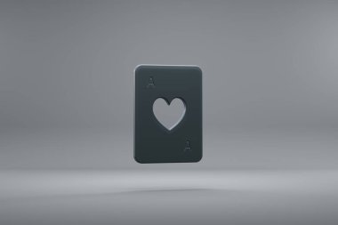 Beautiful illustration Ace of Hearts Dark symbol icons on a grey background. 3d rendering illustration. Background pattern for design.	