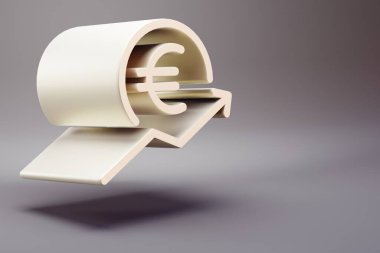 Parlak pembe arkaplanda Blue EURO Price Arrow UP simgeleri. 3D tasvir. Tasarım için arkaplan deseni.