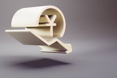 Mavi Yuan Price 'ın güzel bir illüstrasyonu parlak pembe arka planda aşağı sembol simgeleri. 3D tasvir. Tasarım için arkaplan deseni.
