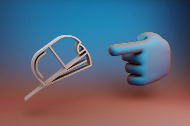 Güzel çizimler soyut El işaret parmağı çok renkli parlak bir arkaplanda Rap Müzik simgesi simgesini gösteriyor. 3D tasvir. Tasarım için arkaplan modeli. Müzik nesnesi.