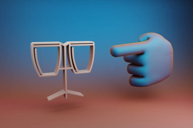 Güzel çizimler soyut El işaret parmağı çok renkli parlak bir arkaplandaki İki Bongo simgesini gösteriyor. 3D tasvir. Tasarım için arkaplan modeli. Müzik nesnesi.
