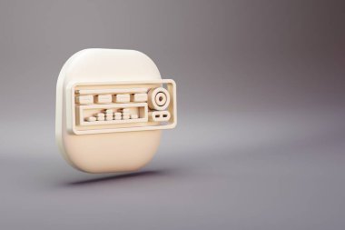 Beautiful illustration musical instrument  Car Radio  symbol icons on a bright pink  background. 3d rendering illustration. Background pattern for design.	