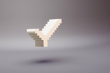 Beautiful illustration Pixel Check symbol icons on a bright pink  background. 3d rendering illustration. Background pattern for design.	