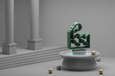 Beautiful abstract illustrations factory symbol icon on a fountain and column background. 3d rendering illustration. Save Ecological.	