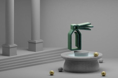 Beautiful abstract illustrations deodorant symbol icon on a fountain and column background. 3d rendering illustration. Save Ecological.	