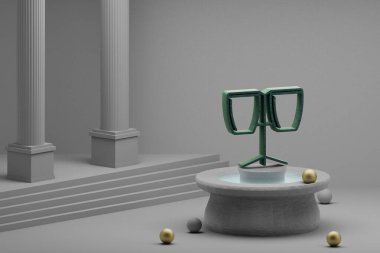 Güzel soyut çizimler müzikal iki bongo sembolü bir çeşme ve sütun arka planında. 3d resimleme.