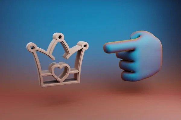 Красивые Иллюстрации Абстрактные Указательный Палец Руки Указывает Корону Символом Сердца — стоковое фото