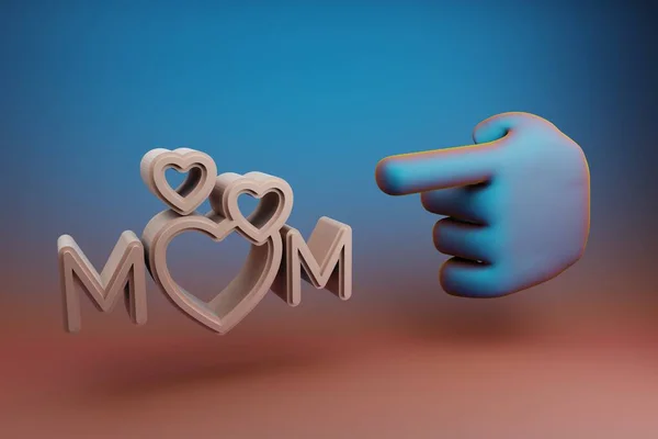 Чудові Ілюстрації Абстрактний Вказівний Палець Вказує Слово Mom Іконою Серця — стокове фото