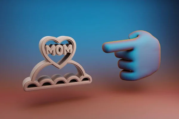 美しいイラスト抽象多色の明るい背景に単語ママと心のシンボルアイコンでケーキに手のインデックスの指ポイント 3Dレンダリングイラスト デザインの背景パターン 母の日 — ストック写真