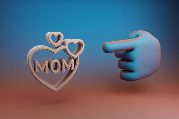 Чудові Ілюстрації Абстрактний Вказівний Палець Вказує Слово Mom Іконою Серця — стокове фото