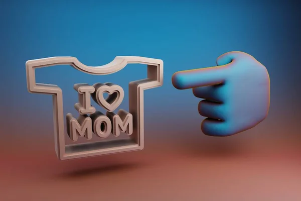 아름다운 손가락은 배경에 Love Mom Heart 아이콘 이라는 단어로 티셔츠를 — 스톡 사진