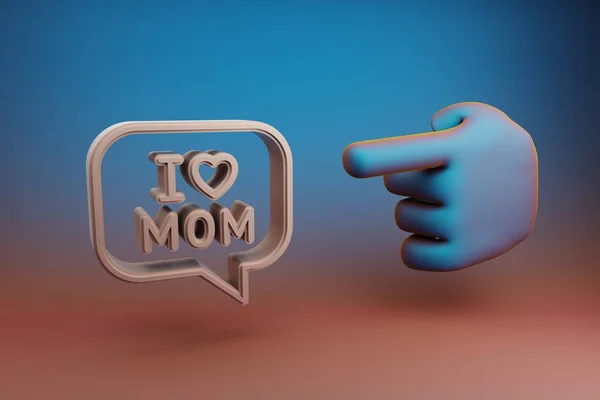 아름다운 손가락은 다색의 배경에 Love Mom Heart 아이콘 이라는 단어로 — 스톡 사진