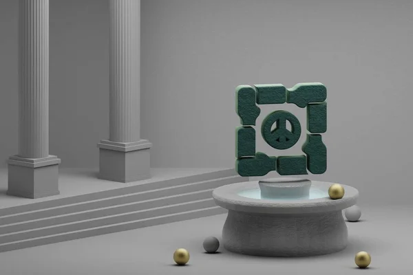 Beautiful abstract illustrations Green Peace collaborate symbol icon on a fountain and column background. 3d rendering illustration.