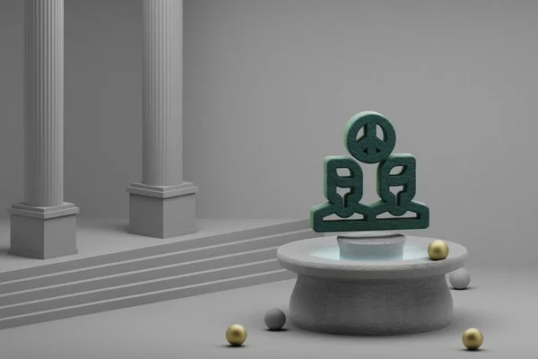 Beautiful abstract illustrations Green Peace Human symbol icon on a fountain and column background. 3d rendering illustration.