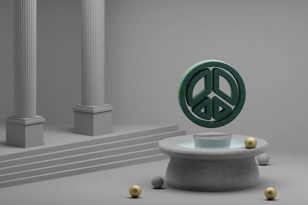 Gyönyörű Elvont Illusztrációk Zöld Béke Szimbólum Ikon Szökőkút Oszlop Háttér — Stock Fotó