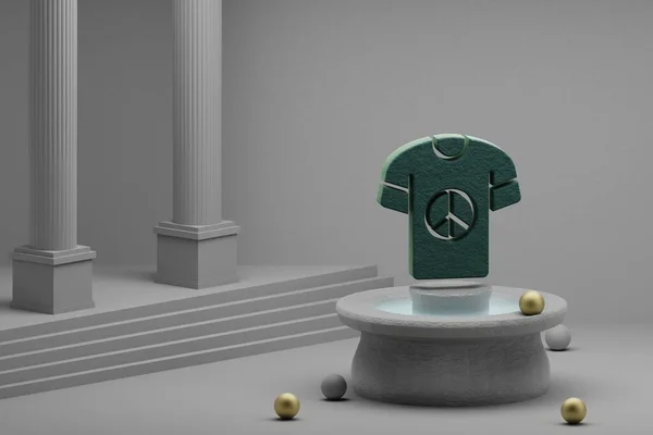 Beautiful abstract illustrations Green Peace t-shirt symbol icon on a fountain and column background. 3d rendering illustration.