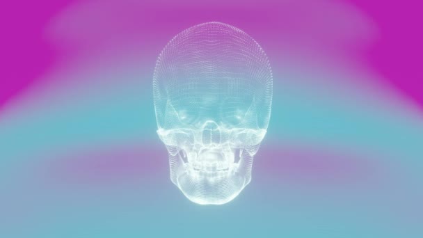 3D抽象的全息颅骨 展示了艺术与技术惊人的融合 全息图的效果使颅骨具有半透明和空灵的外观 光线折射穿过颅骨 — 图库视频影像