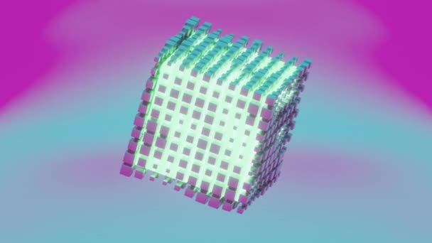 Cubo Con Textura Holográfica Parece Flotar Rotar Mostrando Sus Diversas — Vídeo de stock