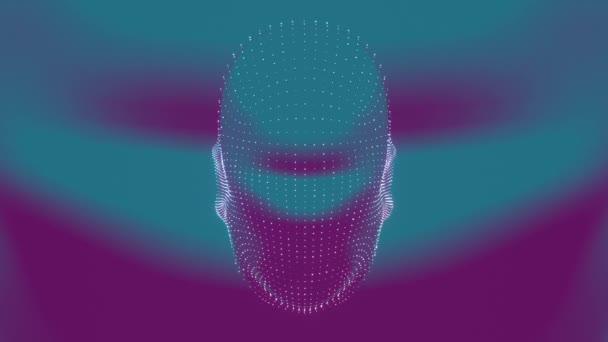 这个视频的特点是一个3D模型的抽象 五彩斑斓的智能人脸扫描仪的屏幕 通过各种发光的颜色循环 这个模型设计得很复杂 展示了一个复杂的 — 图库视频影像