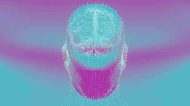 Tło Holograficznej Fuzji Twarzy Mózgu Symbolizującej Przecięcie Tożsamości Intelektu — Wideo stockowe