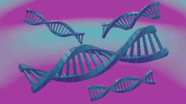 Holografik zemin üzerinde altıgen elementler olan soyut DNA sarmalı, biyoloji ve geleceksel tasarım harmanlanıyor..