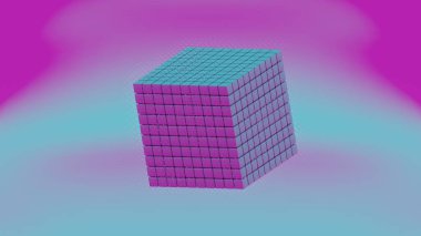 Holografik dokusu ile küp, çeşitli yüzlerini büyüleyici bir ışık ve renk dansında sergiliyor ve yüzüyor gibi görünüyor.