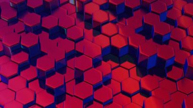 Holografik altıgen soyut arkaplan, modern, görsel olarak çarpıcı bir etki için maviden menekşe gradyanı.