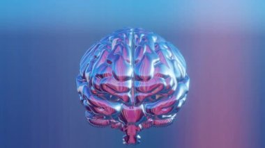 Üç boyutlu holografik beyin animasyonu, çeşitli renkler ve büyüleyici bir döngü, büyüleyici ve dinamik bir görsel temsil yaratıyor.