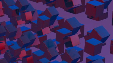Küplerden oluşan soyut 3D arkaplan, görsel olarak çarpıcı ve geometrik olarak karmaşık bir manzara yaratıyor.
