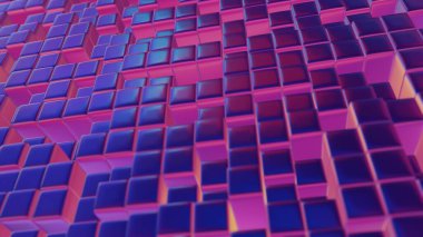 Dijital bloklar temiz, minimalist bir sıra halinde, somutlaştırıcı sadelik ve modern tasarım