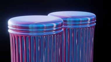 Yunan sütununun üst kısmının holografik renklerde, siyah bir arkaplan üzerinde dönen 3 boyutlu canlandırması. Tasarım için 3B resimleme.