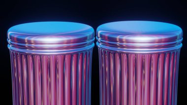 Yunan sütununun üst kısmının holografik renklerde, siyah bir arkaplan üzerinde dönen 3 boyutlu canlandırması. Tasarım için 3B resimleme.