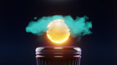 Güneşli bir bulutun soyut üç boyutlu tasviri rüya gibi ve atmosferik bir sahne yaratıyor.