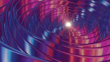 Çeşitli renklerde 3 boyutlu holografik girdap ve büyüleyici bir döngü animasyonu, büyüleyici ve canlı bir görsel deneyim sunuyor.