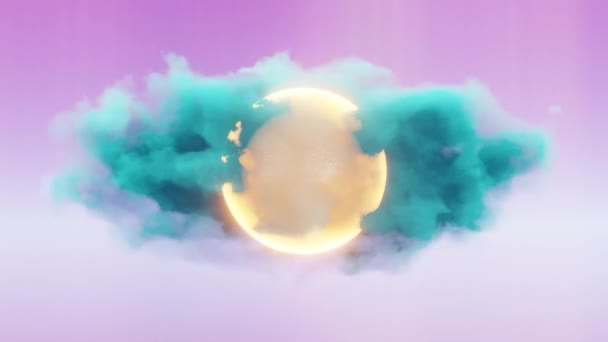 Абстрактное Трехмерное Представление Облака Солнцем Создающее Мечтательную Атмосферную Сцену Рендеринг — стоковое видео