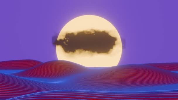 Анимация Отличается Минималистским Дизайном Ретро Волнового Пейзажа Солнцем Облаками Смешивая — стоковое видео