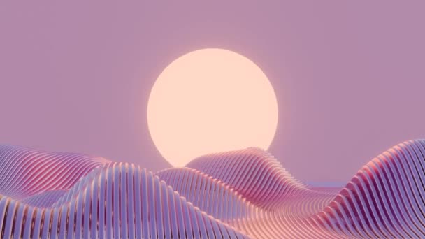 Cette Animation Présente Design Minimaliste Paysage Vagues Rétro Avec Soleil — Video