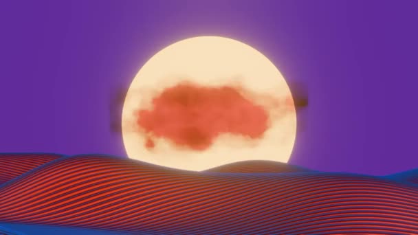 Animation Features Minimalist Design Retro Wave Landscape Sun Clouds Blending — Stock Video