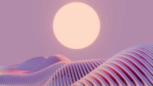 Animacja Minimalistyczny Projekt Krajobrazu Fal Retro Słońcem Łączący Nowoczesną Estetykę — Wideo stockowe
