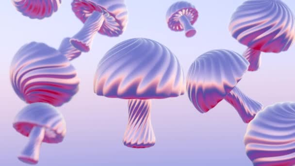 Este Projeto Holográfico Dos Cogumelos Incorpora Estilo Retro Minimalista Caracterizando — Vídeo de Stock