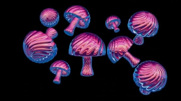 Holographic Mushrooms Design Embodies Minimalist Retro Style Featuring Sleek Lines — Stock Video