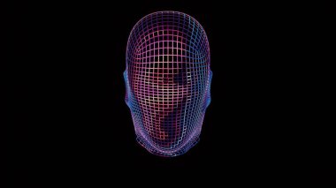 Bu soyut, renkli yüz tarayıcı, teknolojik yeniliğin fütüristik ve canlı bir görüntüsünü resmeden, çeşitli parlak renklerde döngü yapan bir ekran sunuyor.