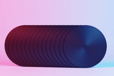 Bu resim, klasik analog müziği fütüristik neon elementlerle harmanlayarak retro dalga estetiğiyle doldurulmuş bir vinil plak sunar..