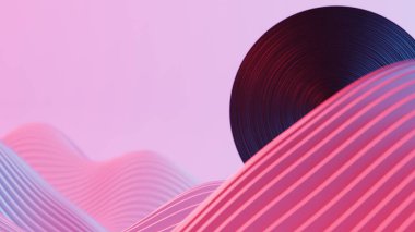 Bu sanat eseri, analog müziğin nostaljisini neon dalgalarının gelecekteki estetiğiyle birleştirerek, retro dalga manzarasına karşı bir vinil plak setini betimlemektedir..