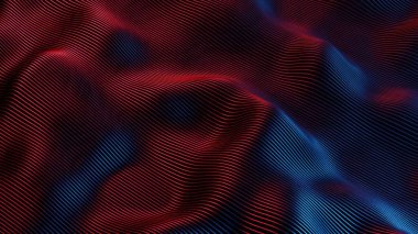 Bu büyüleyici görüntü, canlı kırmızı ve mavi ışıklarla aydınlatılan ve nostaljik ama geleceksel bir atmosferi çağrıştıran bir retro dalga manzarasını yansıtıyor..