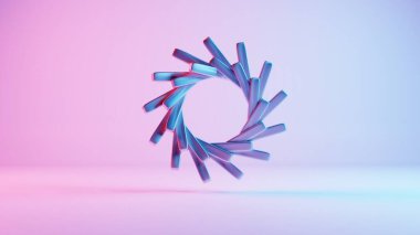 Bu 3D görüntüleme, görsel olarak büyüleyici ve basit bir kompozisyon yaratan, minimalist tasarım elemanlarıyla karakterize edilmiş soyut bir girdap sunar..